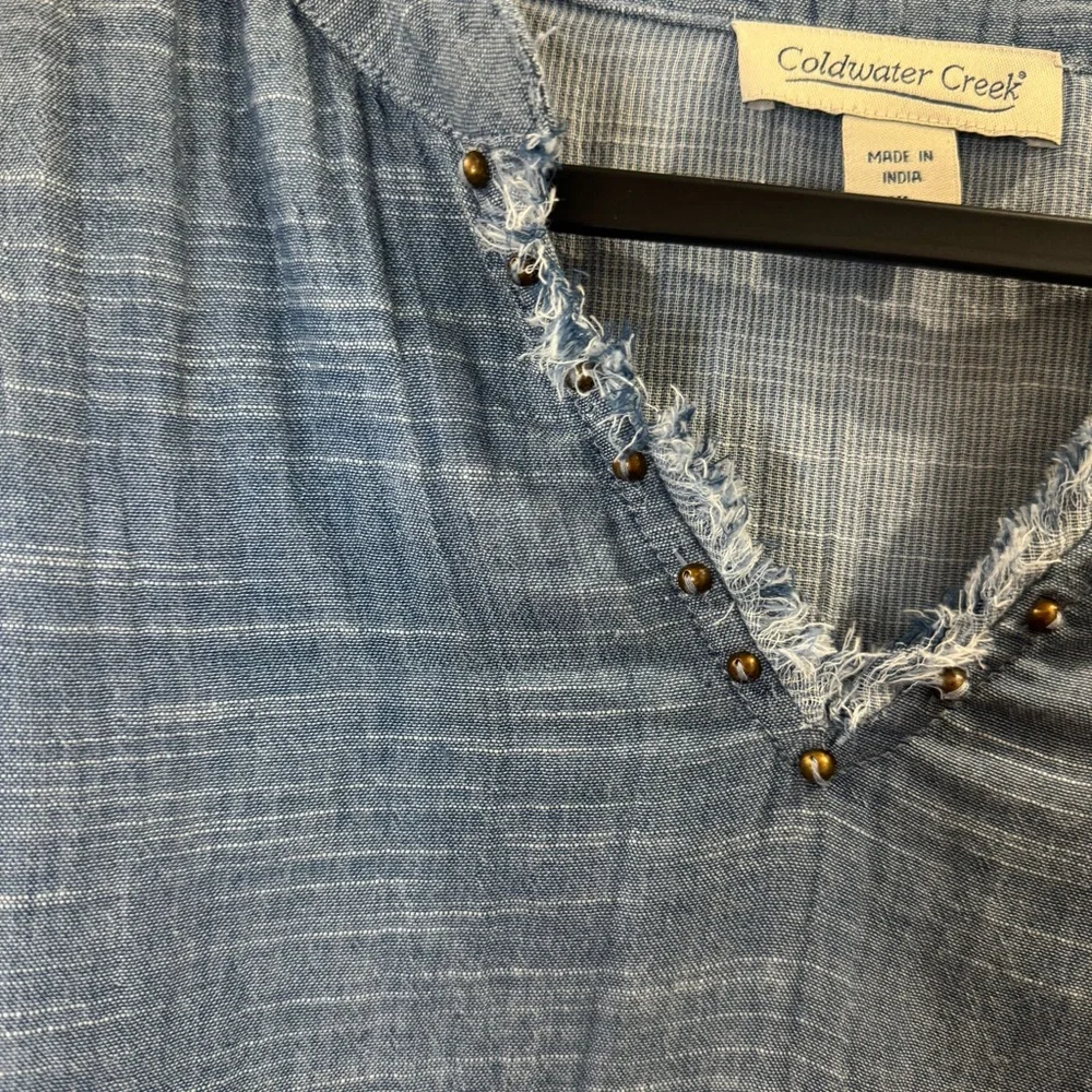 Coldwater Creek 100% Cotton Boho Blue Patchwork Blouse Size XL - Picture 10 of 10